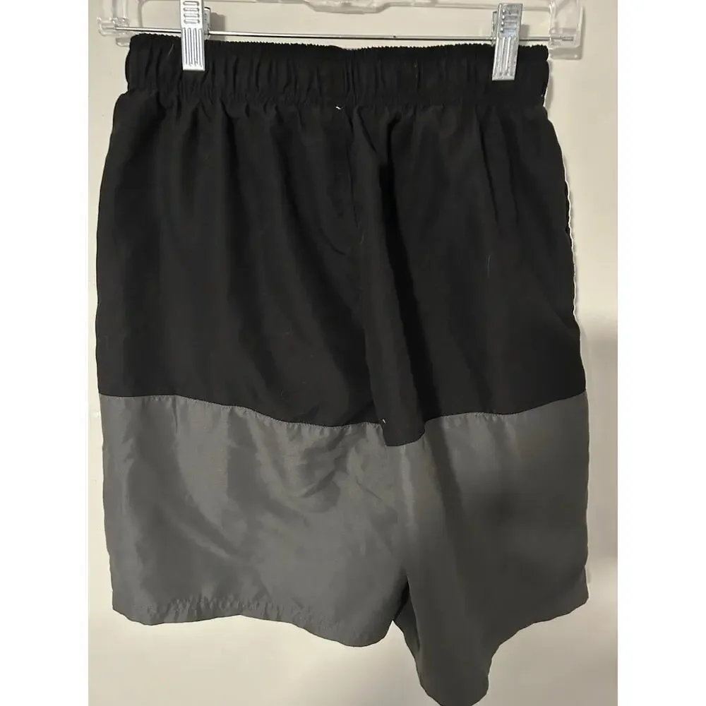 Nike Mens‎ Swim Trunks Black Grey Colorblock Board Shorts Swoosh NESSA560